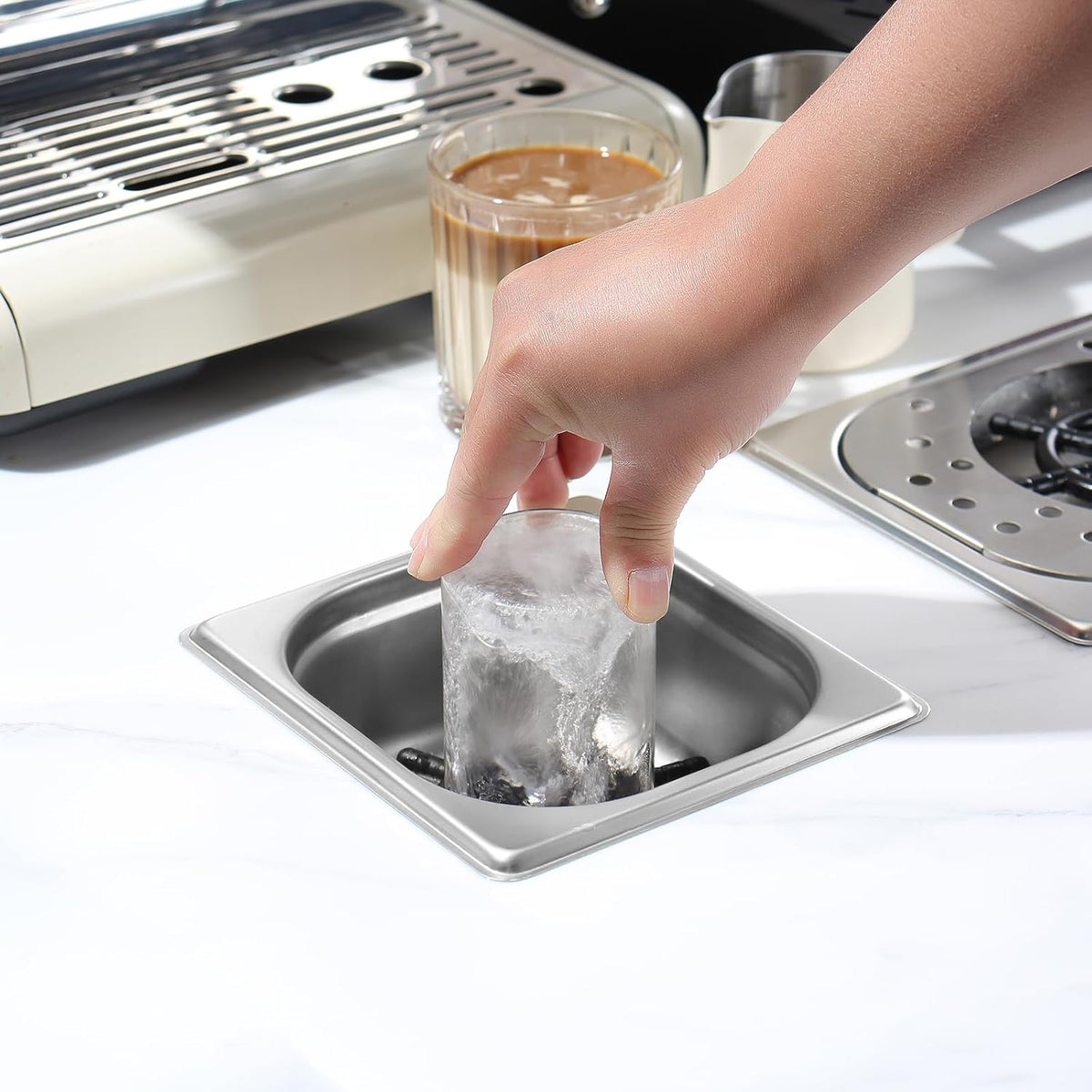Pitcher Rinser , DIBTSA Automatic Glass Cup Washer , 304 Stainless Steel Coffee Milk Tea Cup Cleaner, for Home Kitchen Hotel Bar Restaurant (6.9x6.3x2.6 Inch)
