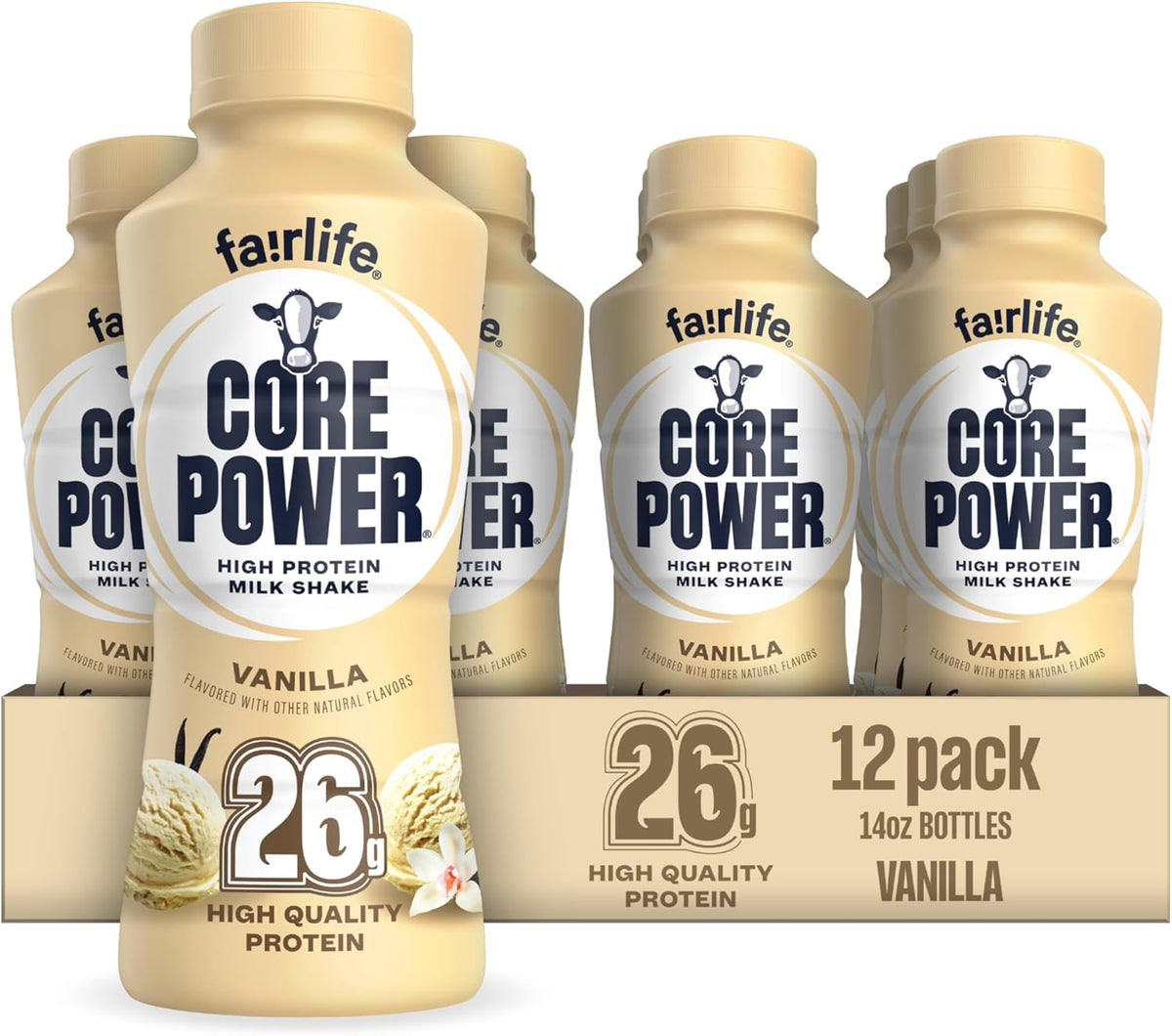 Core Power Fairlife 26g Protein Milk Shakes, Ready To Drink for Workout Recovery Liquid, Vanilla, 14 Fl Oz Bottle, kosher (Pack of 12)