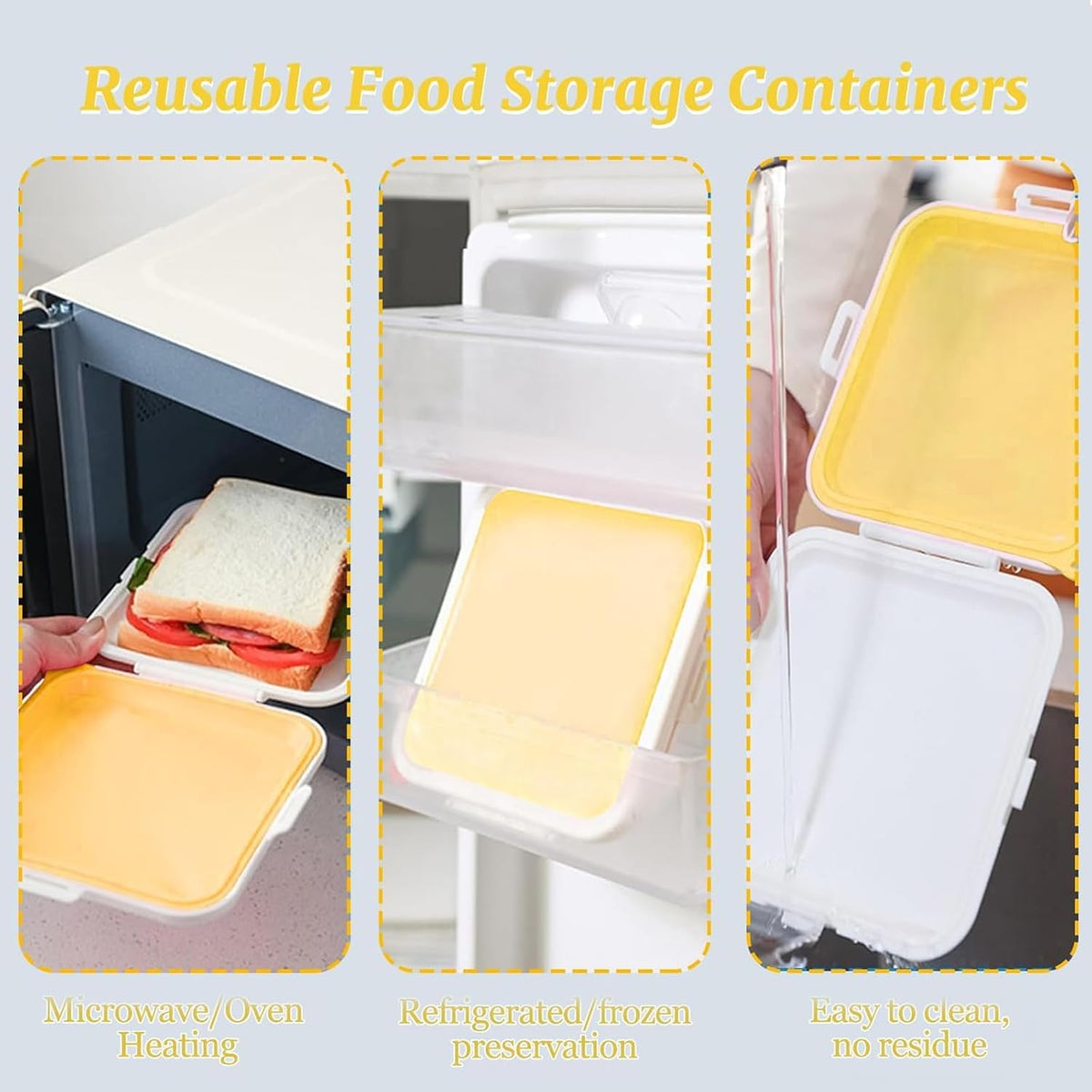 Sandwich Containers, Silicone Sandwich Storage with Snap-Off,Sandwich Box for Lunch,BPA Free,Leakproof, Reusable Plastic Sandwich Holder for Fruit,Salad,Snacks and Food Storage (Yellow+Pink)
