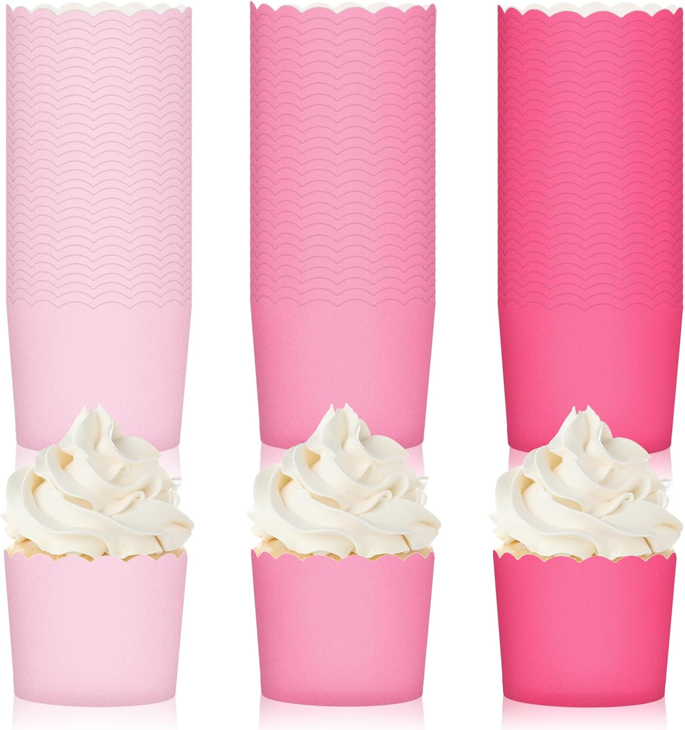Whaline 120Pcs Pink Paper Baking Cups Scalloped Edge Cupcake Wrappers Gradient Pink Cupcake Muffin C