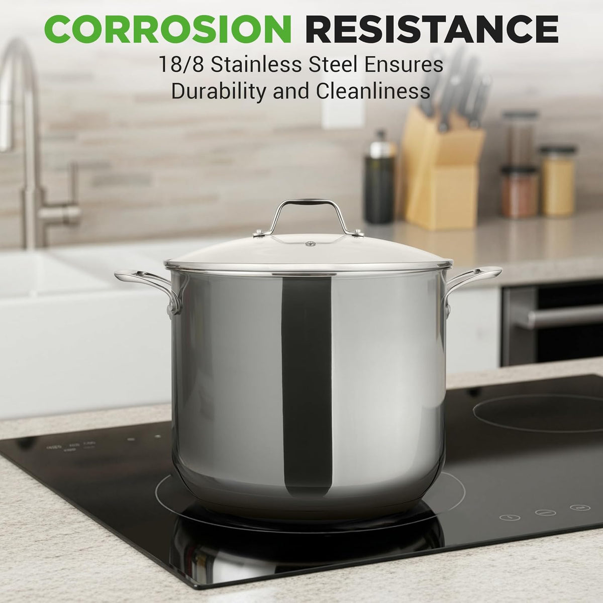 NutriChef 12-Quart Stainless Steel Stock Pot - 18/8 Food Grade Stainless Steel Heavy Duty Induction - Large Stockpot for Stews, Simmering & Soups with See Through Lid, Dishwasher Safe - NCSP12