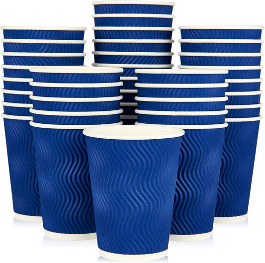 JollyPack 60 Pack 12 oz Paper Coffee Cups, Blue Disposable Beverage Cups with Insulated Ripple Wall for Coffee, Tea, and Hot