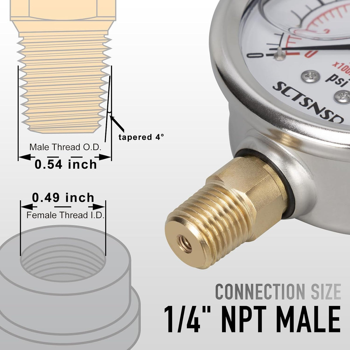 0 to 5000 Psi Hydraulic Pressure Gauge, Liquid Filled, 1/4" NPT