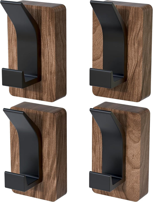 4 PCS Black Walnut Wood Wall Hooks Adhesive Mounted & Wall Mounted Rustic Decorative Entryway Hooks Mid Century Modern