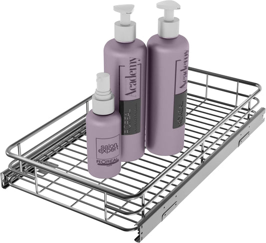 Sliding Cabinet Organizer Pull Out Shelves (11"W x 21"D), Heavy-Duty Slide Out Shelf, Steel Metal Cabinet Roll Out Shelves