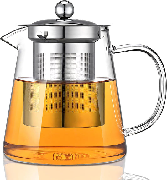 Glass Teapot, Tea Pot with Removable Infusers for Loose Tea, Borosilicate Glass Tea Kettle Tea Maker Stovetop for Party,