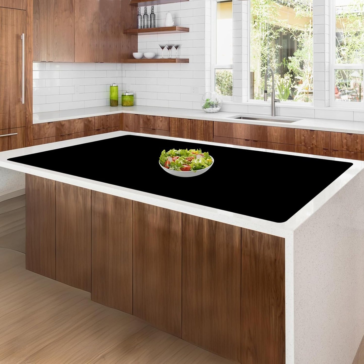 35.4"x23.6"(90cmx60cm) Large Silicone Mat for Kitchen Counter, Non-Slip Heat Resistant Countertop Protector, Waterproof Multipurpose Mat for Kitchen Island, Black