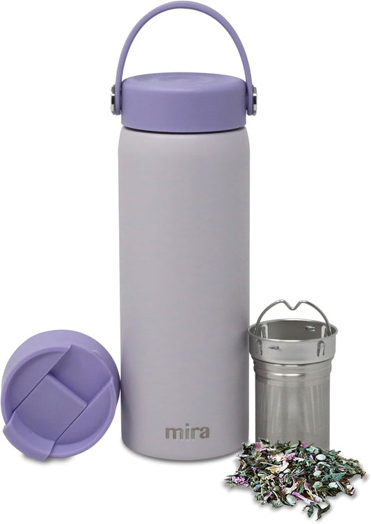 MIRA 18 oz Tea Infuser Thermos - Stainless Steel Travel Bottle with Removable Strainer for Loose Leaf Tea - Insulated Hot &