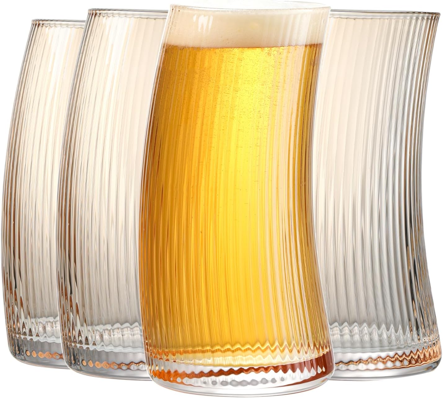 17.2oz Beer Glasses Set of 4, Large Beer Mugs for Freezer, Craft Pint Glasses, Unique Pub Hand Blown Drinking Glasses for IPA, Pilsner,Gifts for Christmas