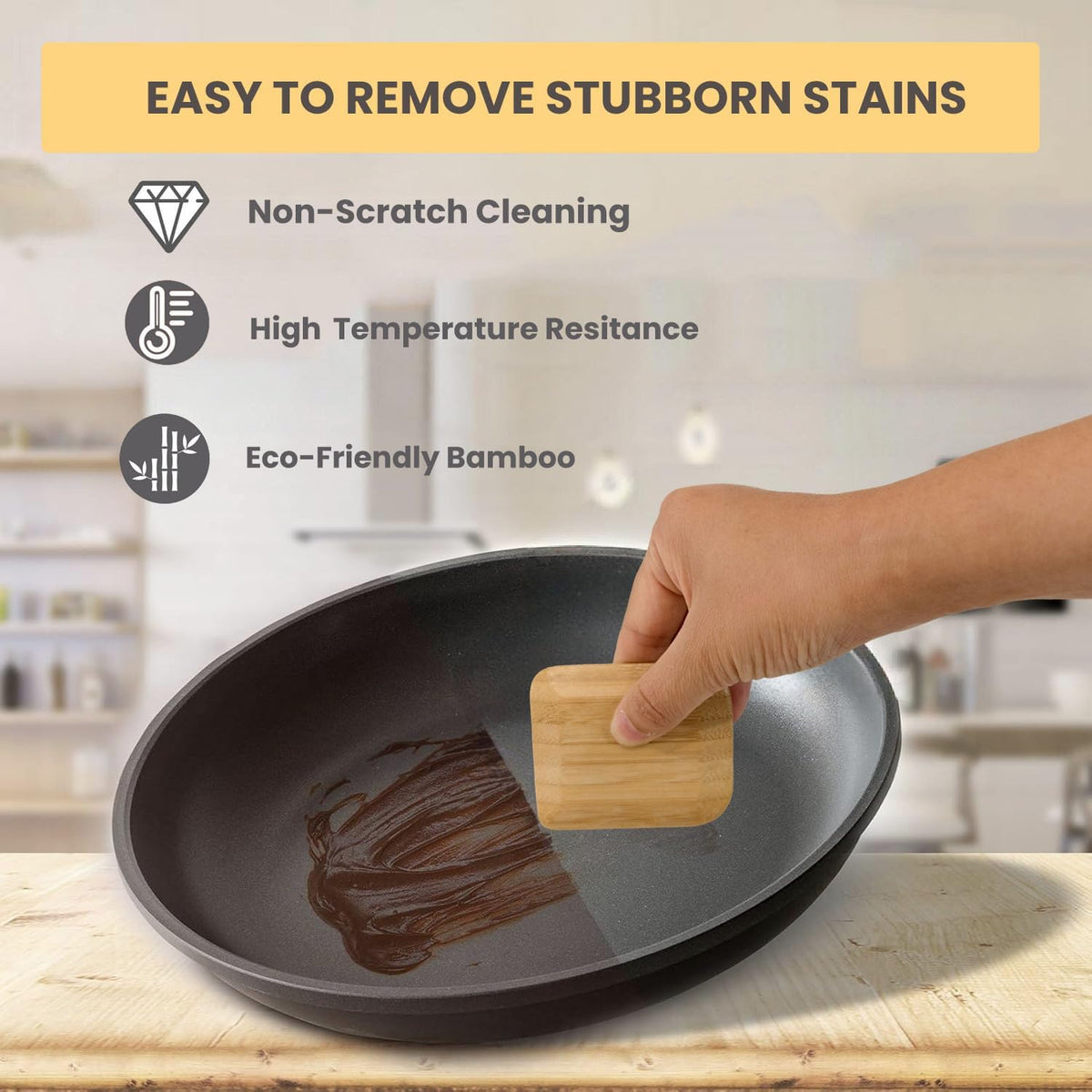 Bamboo Pan &amp; Pot Scraper Tool,6 Pcs Dish Scraper for Kitchen,