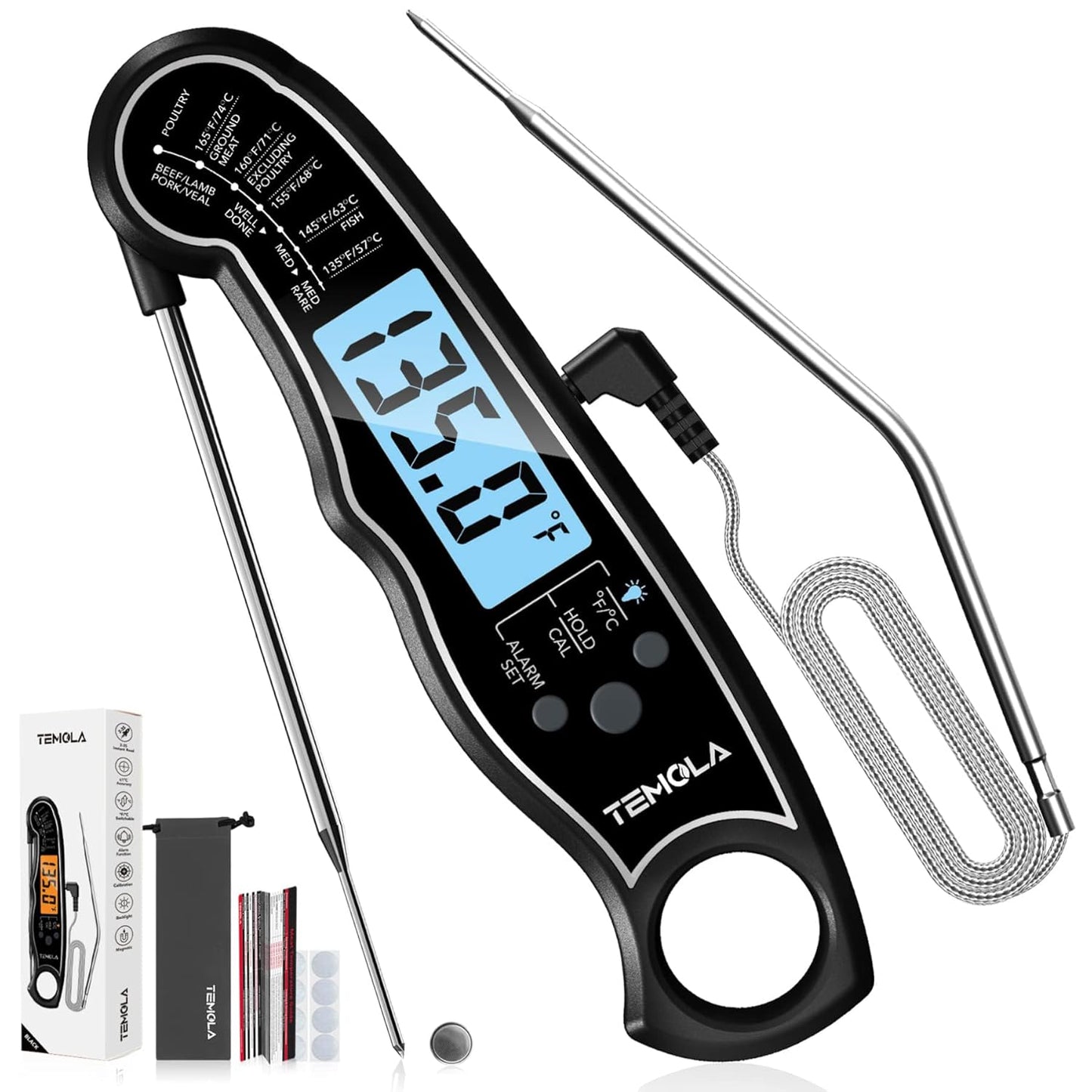 Meat Thermometer, Instant Read Food Thermometer for Cooking, Digital Food Thermometer with LCD Backlight for Candy Fry Grill BBQ Liquids, Kitchen Oven Safe Dual Probe 2 in 1 Thermometer | Digital Food LCD Backlight for Candy Fry Grill BBQ Liquids, Kitchen
