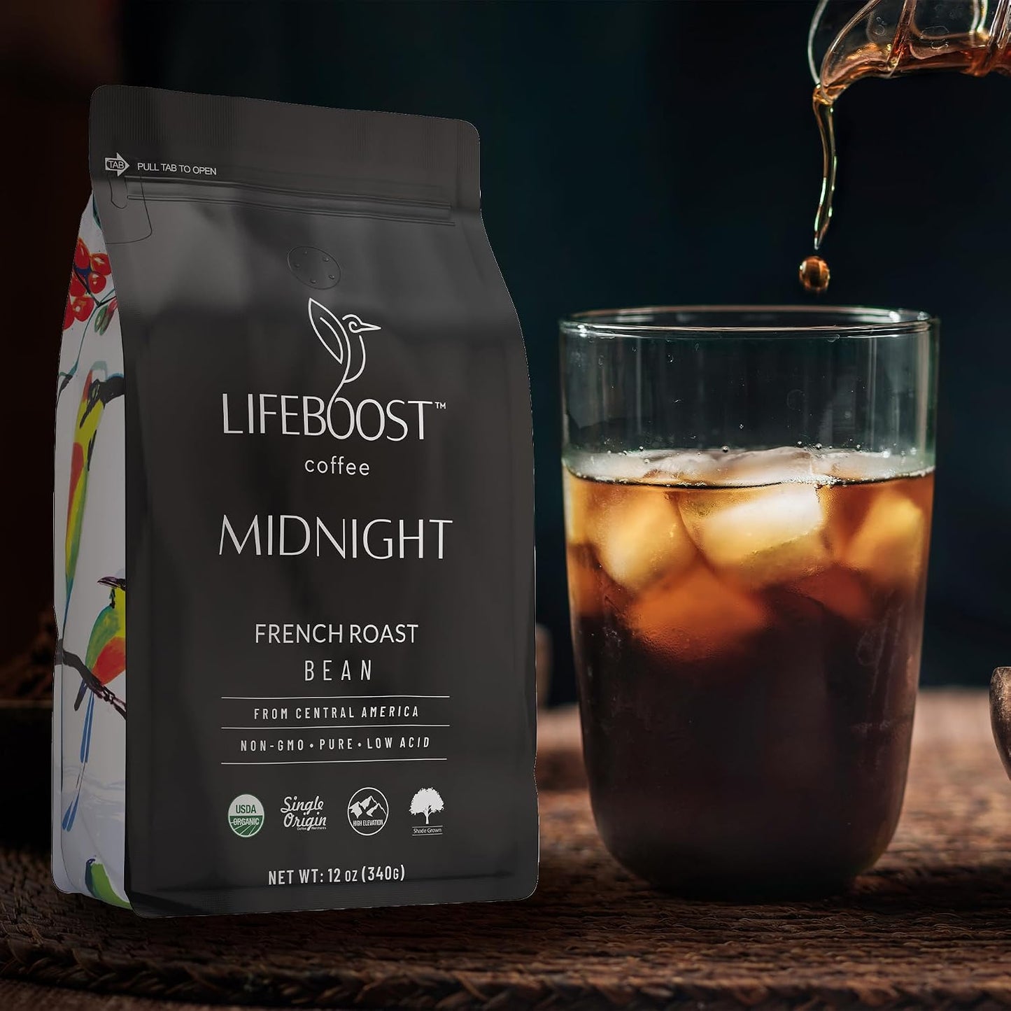 Lifeboost Midnight French Roast Coffee Beans - Single Origin Non-GMO USDA Organic Low Acid French Roast Coffee - Third Party Tested For Mycotoxins &amp; Pesticides - 12 Ounces