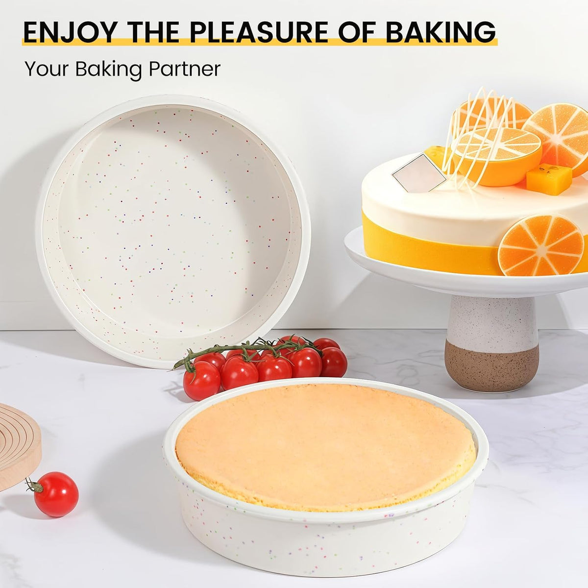 Vinino 6 Inch Round Cake Pans, 2 Pack Silicone Mold with Metal Frame | Ideal for Layer Cakes and Birthday Baking, Flexible Design for Homemade Desserts and Easy Storage