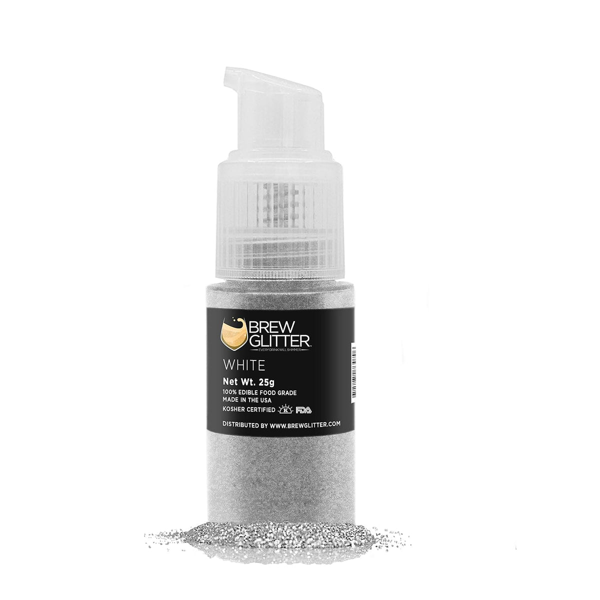 White Brew Glitter Edible Glitter for Drinks, Cocktails, Beer, Garnish Glitter &amp; Beverages | Kosher &amp; Halal Certified | 100% Edible &amp; Food Grade | Vegan, Gluten, Nut Free (25g Spray Pump, White)