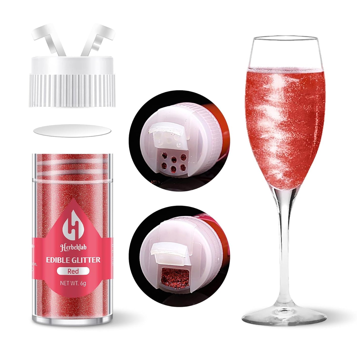 Red Edible Glitter for Cocktails - 6g Red Luster Dust Edible Drink Glitter Food Grade Metallic Shimm