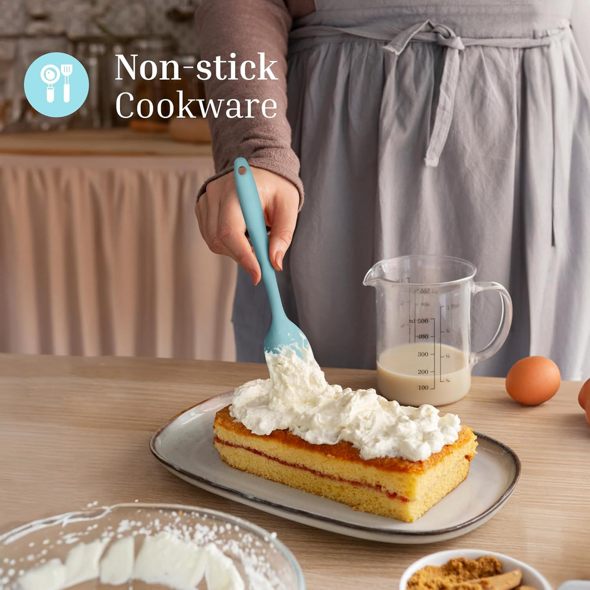 Silicone Spatula Set – 2-Piece Set of Rubber Spatulas for Non-Stick Cookware – Kitchen Tools and Accessories with Comfortable Handles, Heat-Resistant Utensils for Cooking and Baking – Pastel Blue