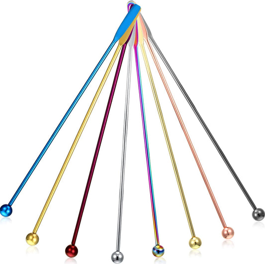 Boao 8 Pcs 7.5 Inch Stainless Steel Coffee Beverage Stirrers, Multicolor