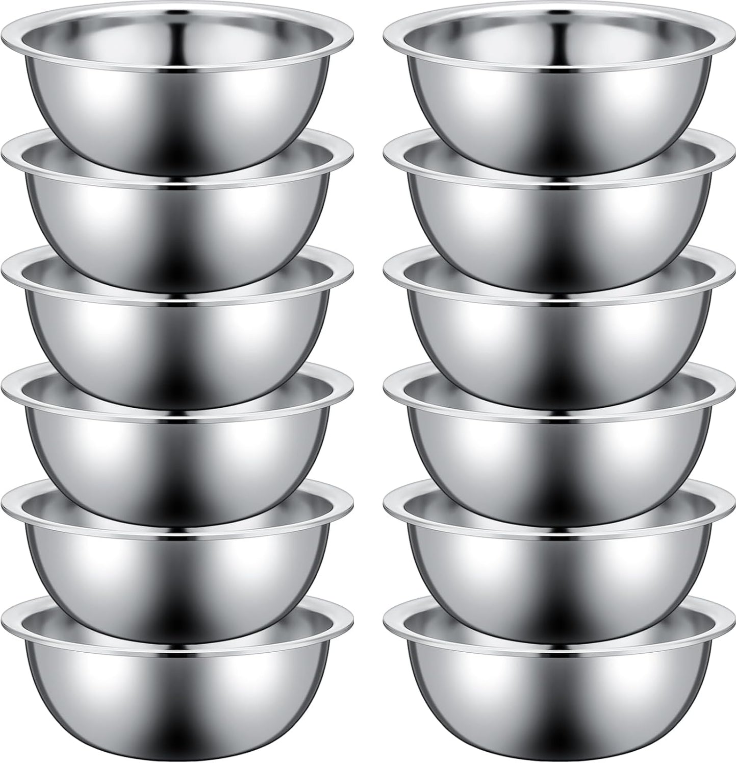 Pinkunn 12 Pcs Stainless Steel Mixing Bowls, Nesting Metal Salad Prep Bowls Bulk Reusable Baking Food Container Large Medium Small for Kitchen Hotel Restaurant Cooking, Silver (10.2 x 3.26 Inch)