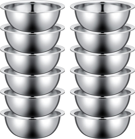 Pinkunn 12 Pcs Stainless Steel Mixing Bowls, Nesting Metal Salad Prep Bowls Bulk Reusable Baking Food Container Large Medium Small for Kitchen Hotel Restaurant Cooking, Silver (10.2 x 3.26 Inch)