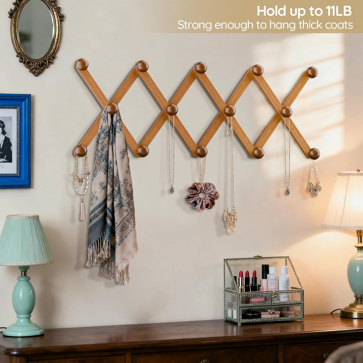 WGFKVAS Hat Rack for Wall with 14 Hooks, Solid Wooden