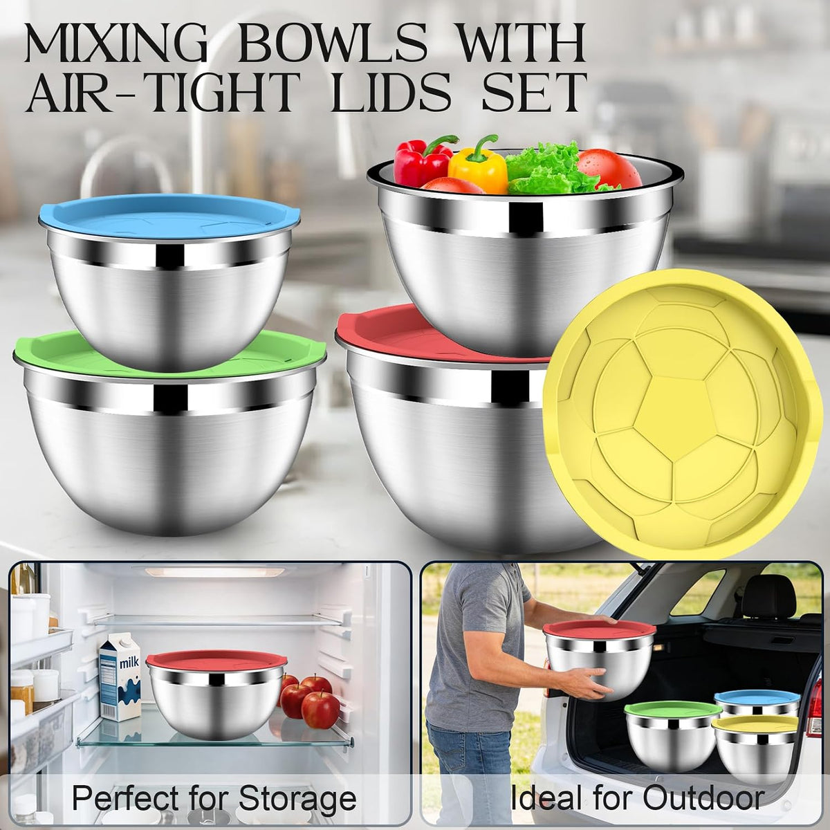 DUTZUN Colorful Mixing Bowls with Strainer