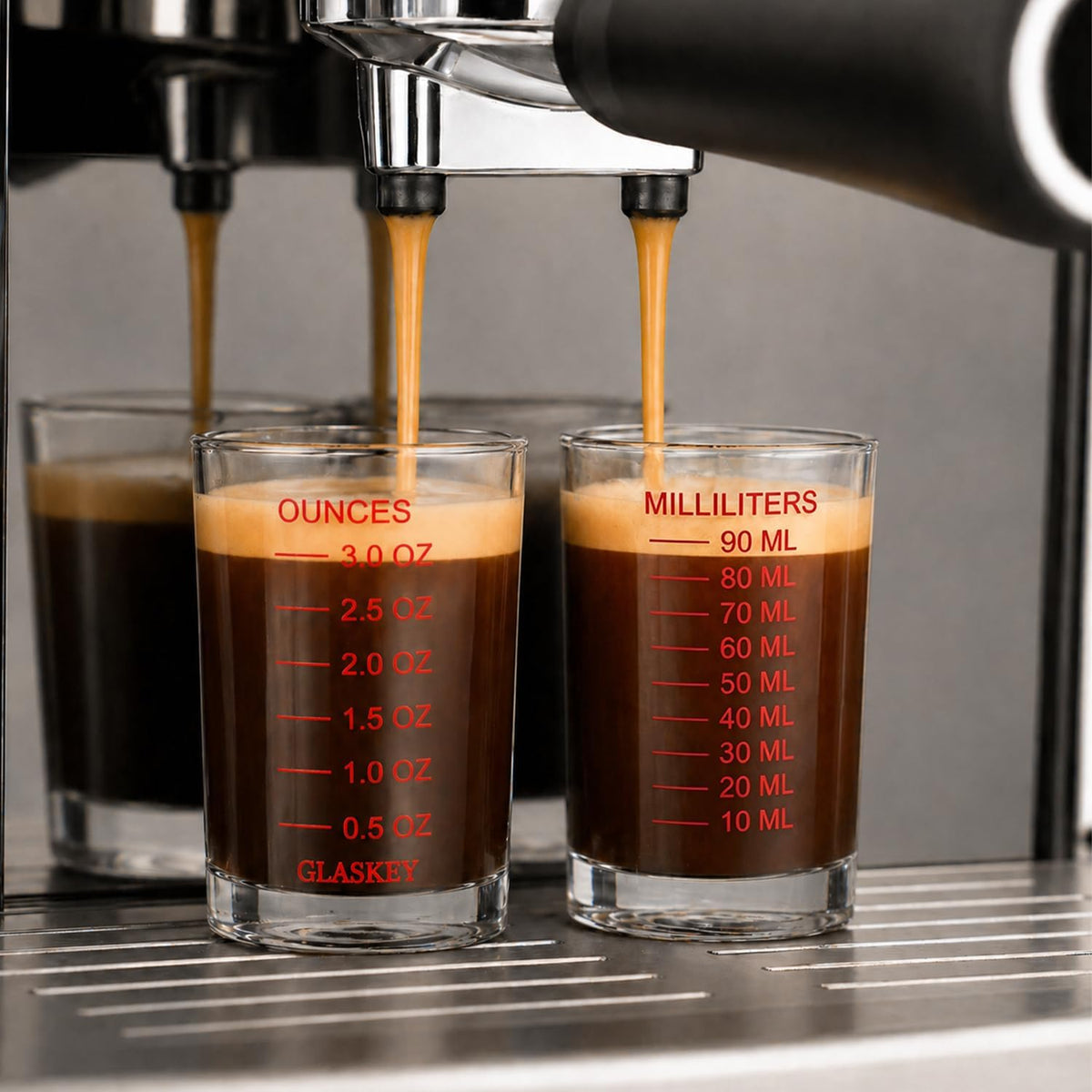 GLASKEY 2 Pack Shot Glass Measuring Cup Set,3 oz/90ml Liquid Heavy High Espresso Glass Cup,Dishwasher Safe,Measurement of Dry and Liquid Ingredients(Red)