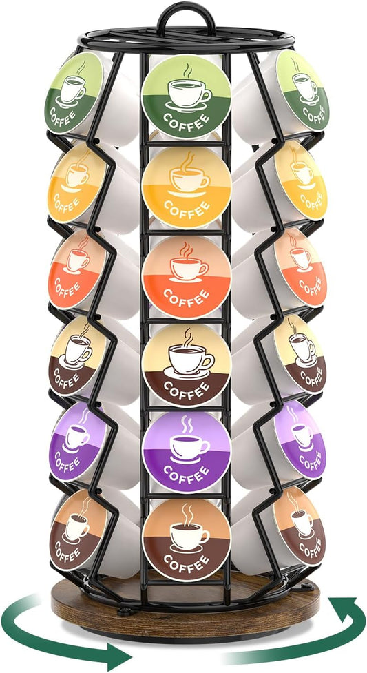 EsLuker.ly K Cup Coffee Pod Holder Organizer Carousel for Counter, Rotating Metal Rack Stand Small for 36 Pods Home Office
