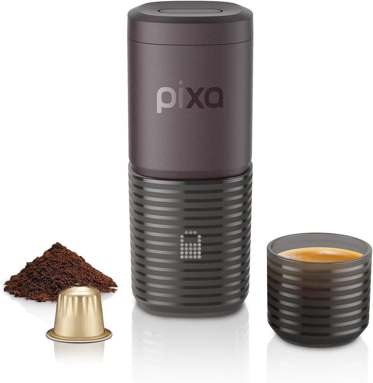 WACACO Pixapresso Espresso Machine Electric &amp; Portable (Dark Burgundy) | 4 Coffee Types, Fast Heat-up, 3 x 3000mAh Battery, Patented 8-16g Basket, Grounds &amp; Capsules, Touchscreen, Travel, Camping