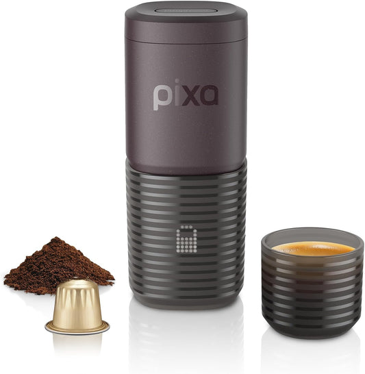 WACACO Pixapresso Espresso Machine Electric &amp; Portable (Dark Burgundy) | 4 Coffee Types, Fast Heat-up, 3 x 3000mAh Battery, Patented 8-16g Basket, Grounds &amp; Capsules, Touchscreen, Travel, Camping