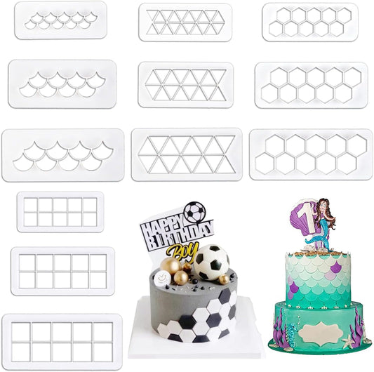 12 Pcs Cake Fondant Cutter, Fish Scale Fondant Cutters 4 Size Geometric Biscuit Cutters Cake Decorating Cookie Cutter Cake