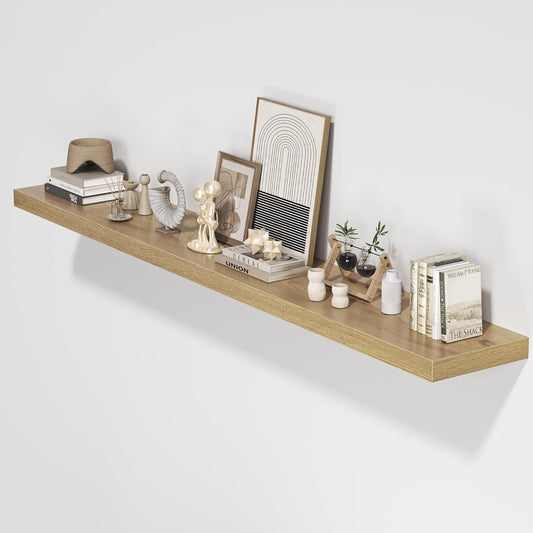 Floating Shelves for Wall, 72"W x 9.3"D x 1.5"H, Long Wooden Wall Mounted Display Shelves with Invisible Brackets for Living