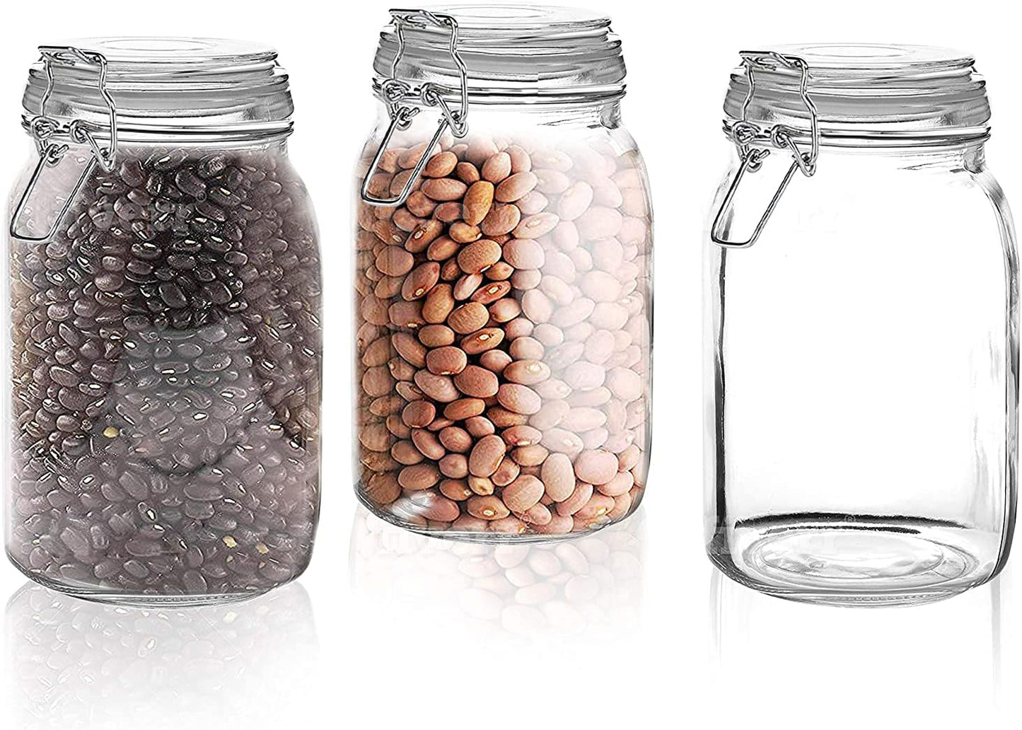 Marbelous Set of 3 Glass Mason Jar with Airtight Lid 50 Ounces | Glass Storage Container for Food, Flour, Pasta, Coffee, Candy, Dog Treats, Snacks