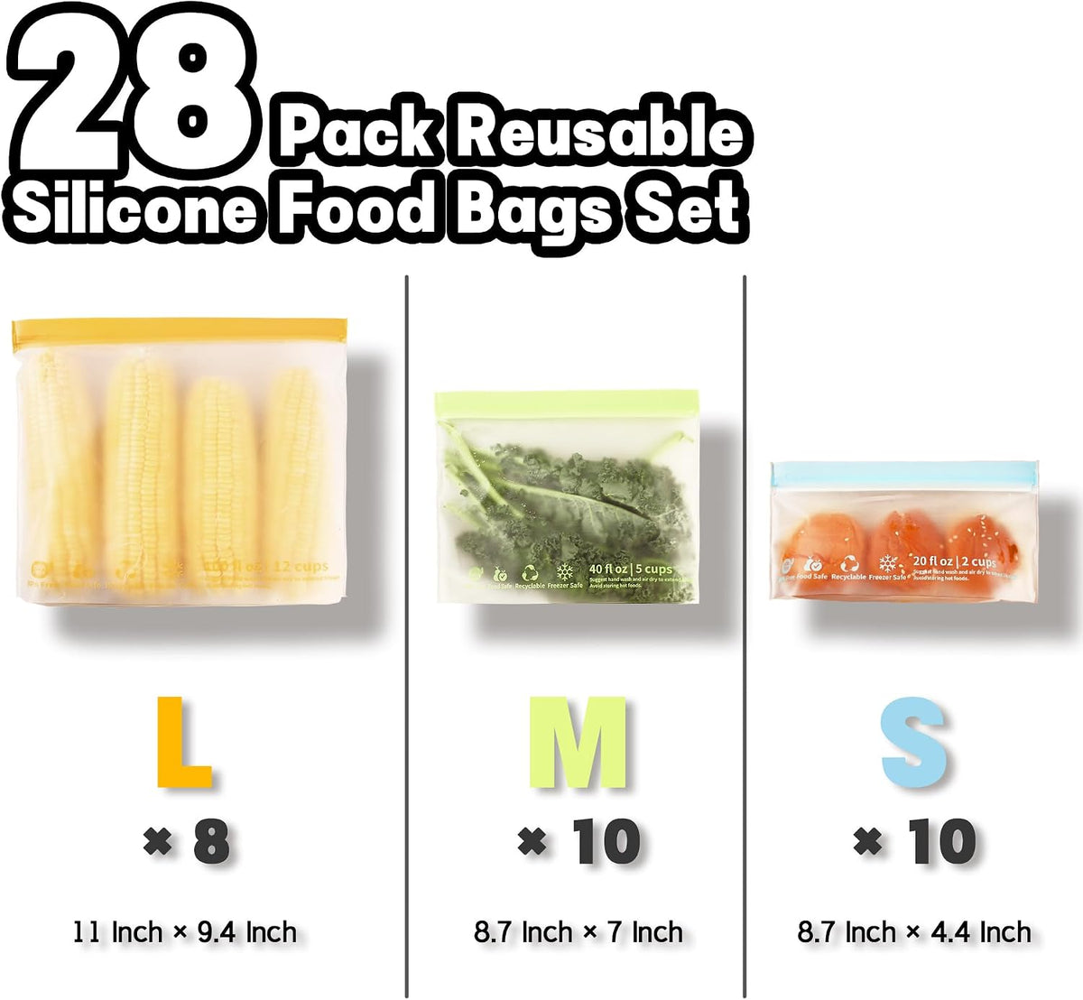 28 Pack Reusable Sandwich Bags,Food Storage Bags Freezer Bags