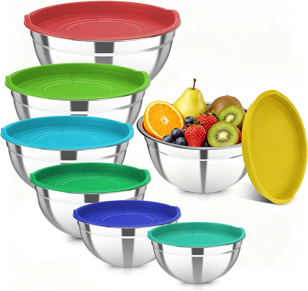 Stainless Steel Mixing Bowls with Color Lids