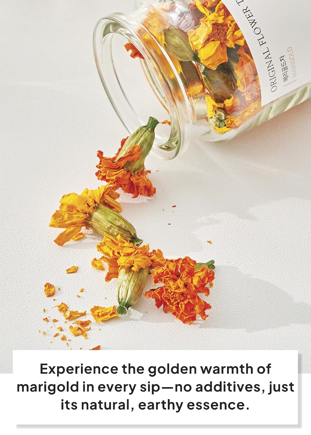 Korean Food KKOKDAM Marigold Flower Tea, Decaf Floral Blend Sugar Free, 10g | Natural marigold flower tea with no caffeine, sugar free, zero calories, and made with whole flowers in Korea.