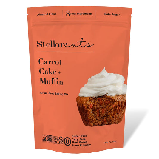 Stellar Eats Grain-Free Carrot Cake &amp; Muffin Baking Mix | Gluten-Free, Dairy-Free, Plant-Based, Paleo-Friendly | Sweetened with Date Sugar | Almond Flour-Based | Makes 1 Loaf or 12 Muffins | 1 Pack