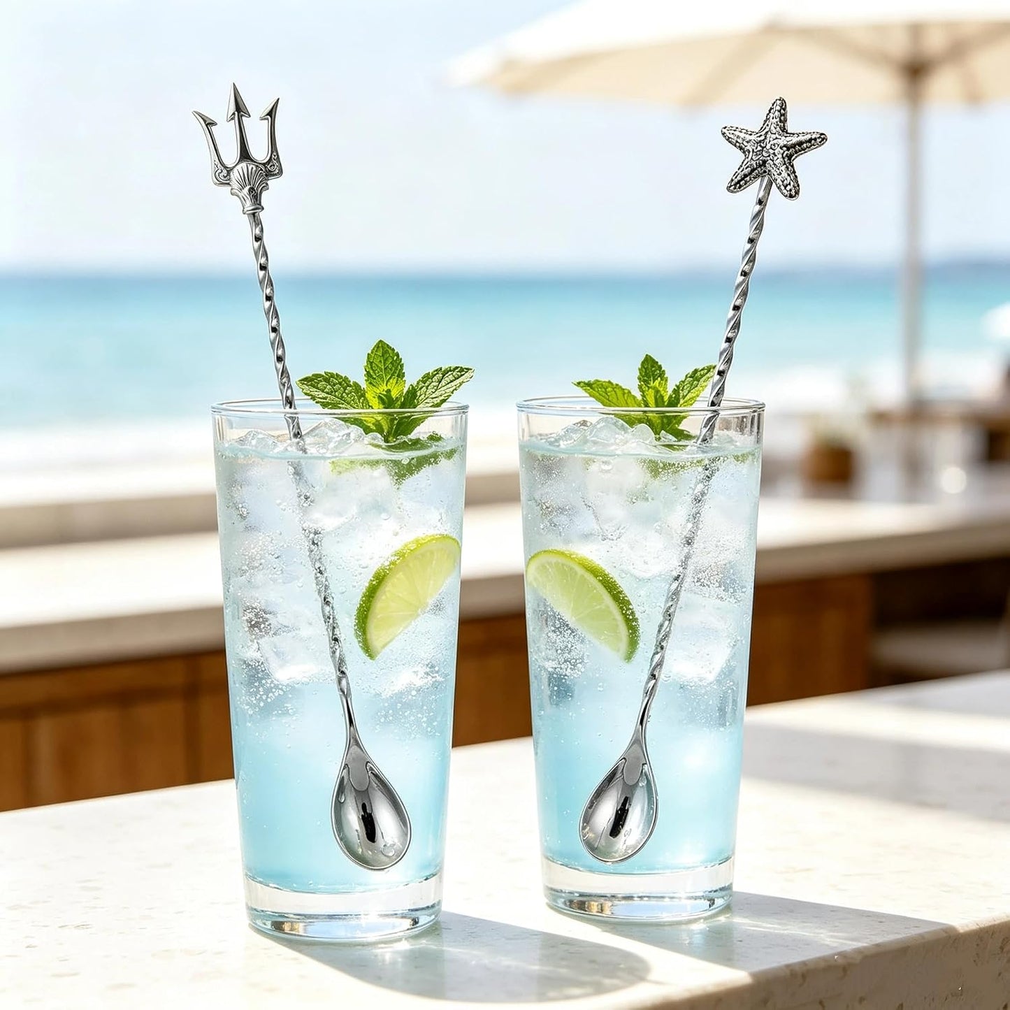 Homestia 2pcs Bar Spoon Set, 12'' Stainless Steel Cocktail Spoon, | Stainless Steel Long Spiral Spoon Bar Stirrer for Mixing &amp; Layering Drinks in Tall Cups &amp; Shakers - Dirty Soda Bar Supplies
