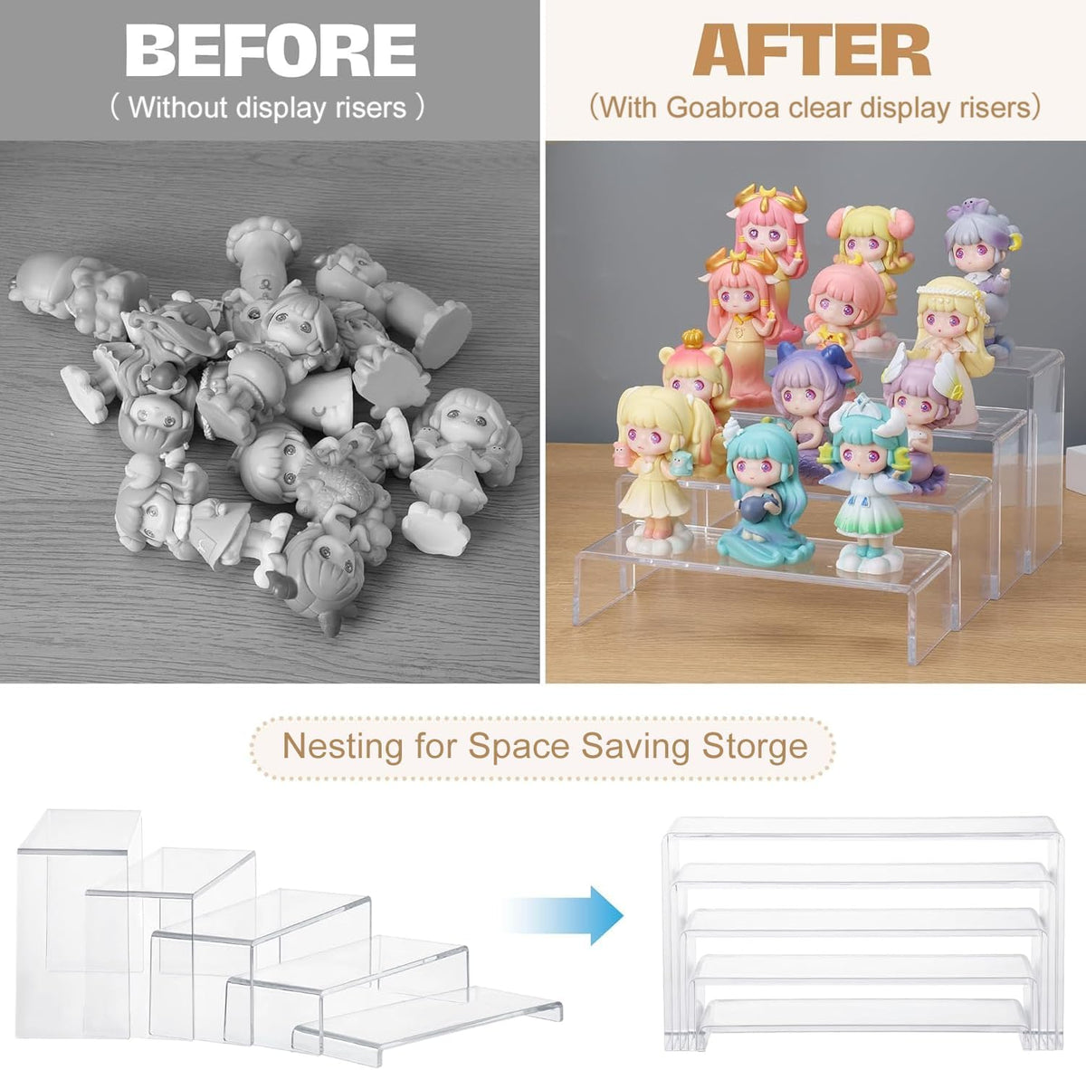 Goabroa12" Large Display Risers, 10 Pcs Rectangular Clear Display Stands | Display Shelves for Funko Pop Figures, Cupcake Stands, Dessert, Collection, Vendor Events
