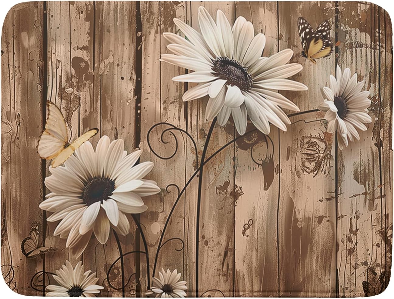 Summer Daisy Flowers Dish Drying Mat for Kitchen Counter 16x18in Rustic Wood Floral Kitchen Mat Daisy Microfiber Absorbent
