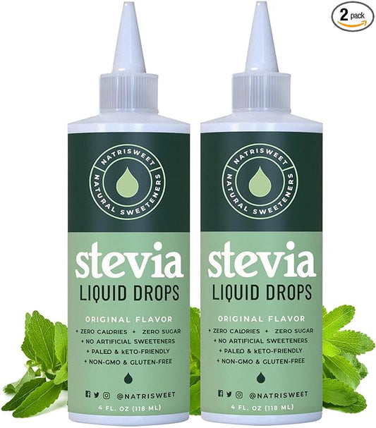 Natrisweet Liquid Stevia Drops 4oz 2pack, Pure Sweetener from Stevia Extract, Plant-Based Sugar Substitute, Zero Calorie Keto Sweetner, Mix Sugar into Drinks and Treats, Non-GMO