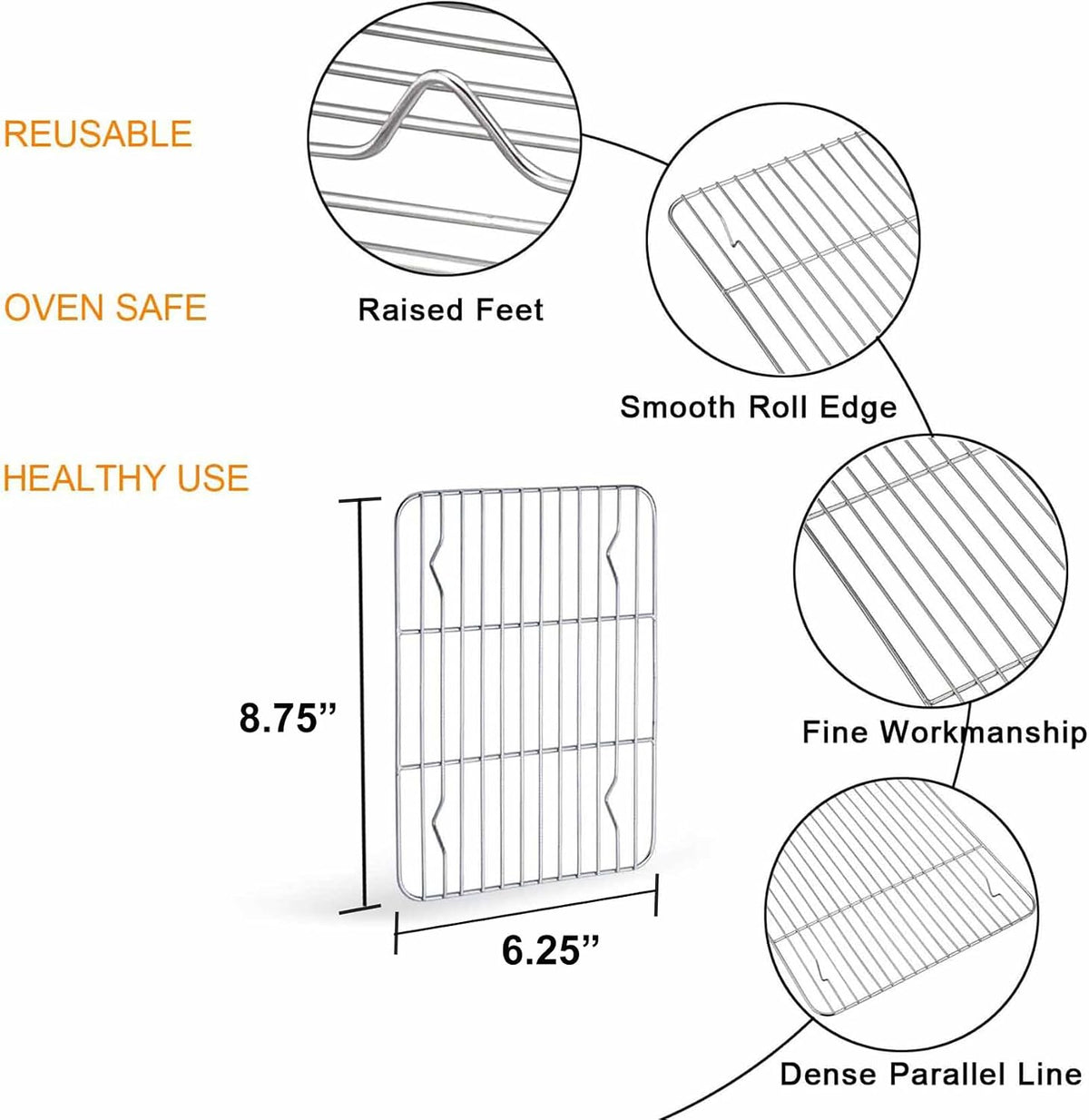 TeamFar Toaster Oven Tray and Rack Set, 9.3" x 7" x 1" Toaster Oven Pan | Stainless Steel Toaster Oven Pan Broiler Pan with Wire Rack for Cooking, Non Toxic &amp; Healthy, Easy Clean &amp; Dishwasher Safe