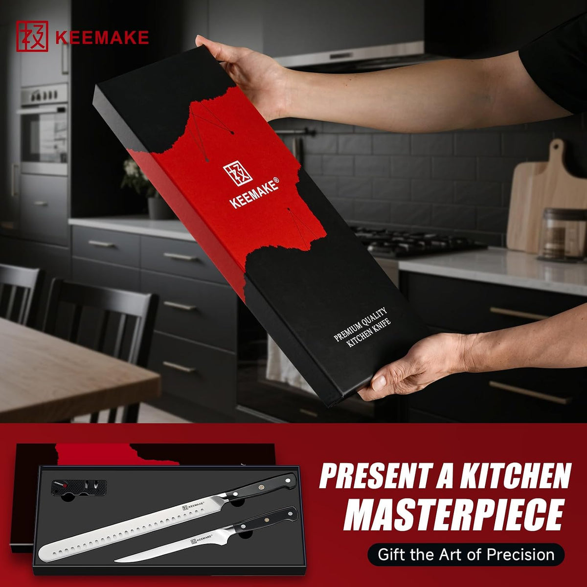 KEEMAKE Carving Knife Set, Brisket Slicing Knife &amp; Boning Knife For Meat
