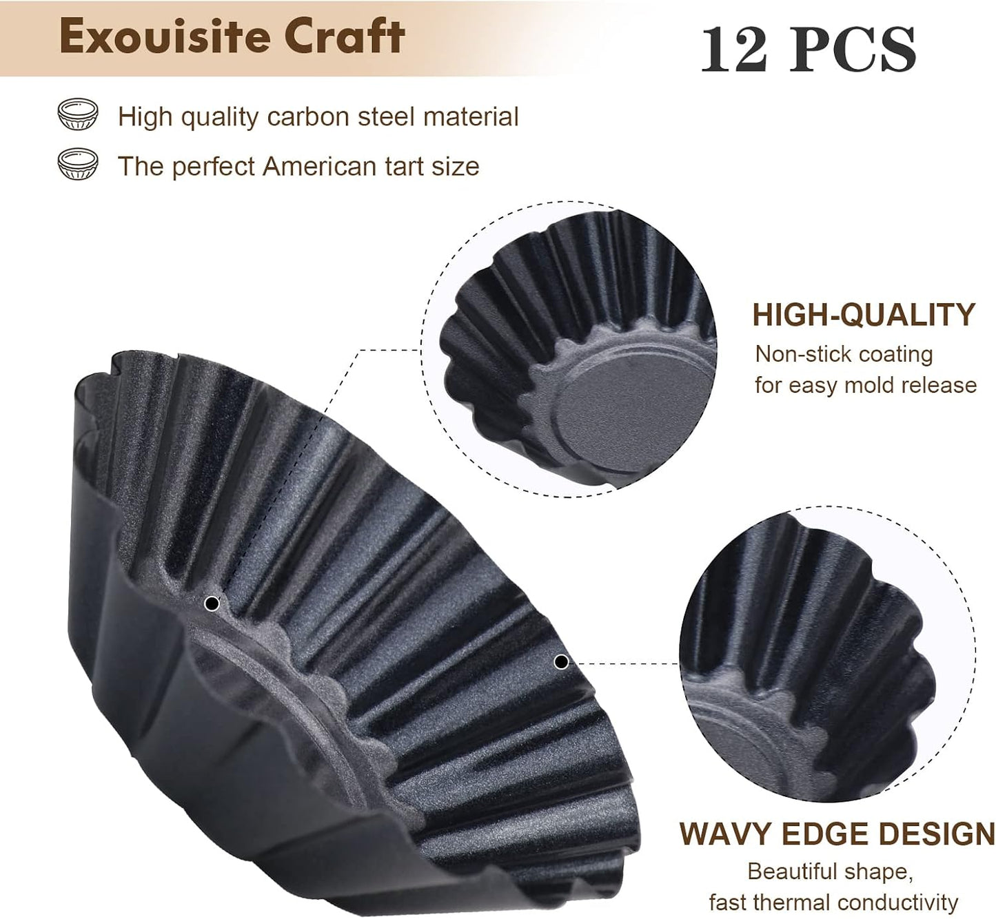 RICHSC-PAN Egg Tart Molds, 12 PCS Non-Stick Very Mini Tart Pans.