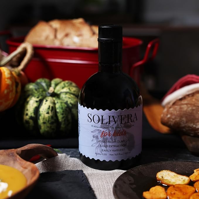 Solivera Mini Verde Extra Virgin Olive Oil Cold Pressed, 300+ High Polyphenols, Baby-Friendly Blend, Smooth & Light, Single-Origin Organic Olive Oil, Hand Picked Early Harvest - 16.8 fl. oz. (Mini Verde)