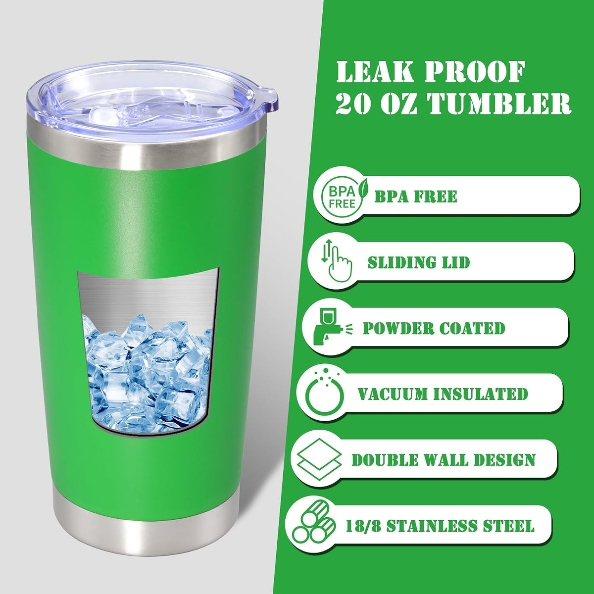 20 oz Tumbler Insulated Tumblers Stainless Steel Coffee Mug,Green 6PCS | Double Wall Vacuum Travel Coffee Tumbler ,Powder Coated Tumbler Cup Keep Hot &amp; Cold
