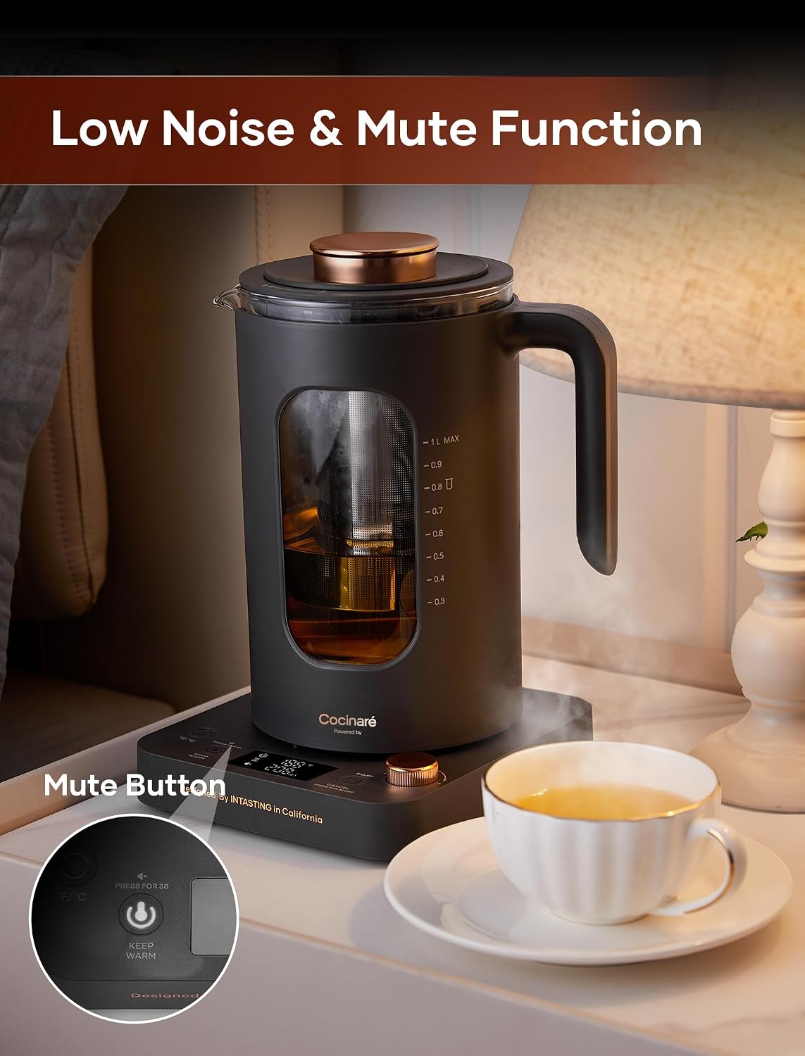 INTASTING Electric Tea Kettle with Infuser, ±1℉ Temperature Control, 1L