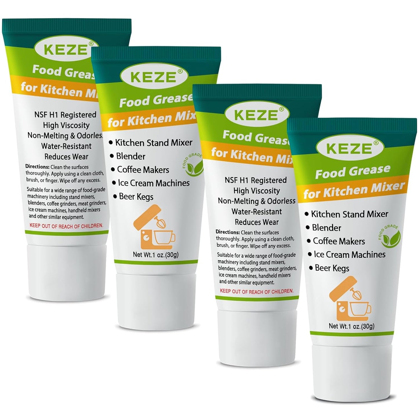 Keze Food Grade Grease for Kitchen Stand Mixer, Sanitary Lubricant for Blenders, Coffee Machines, Beer Kegs and Food Processors, Kitchen Food Grease, 1 oz 4-Pack