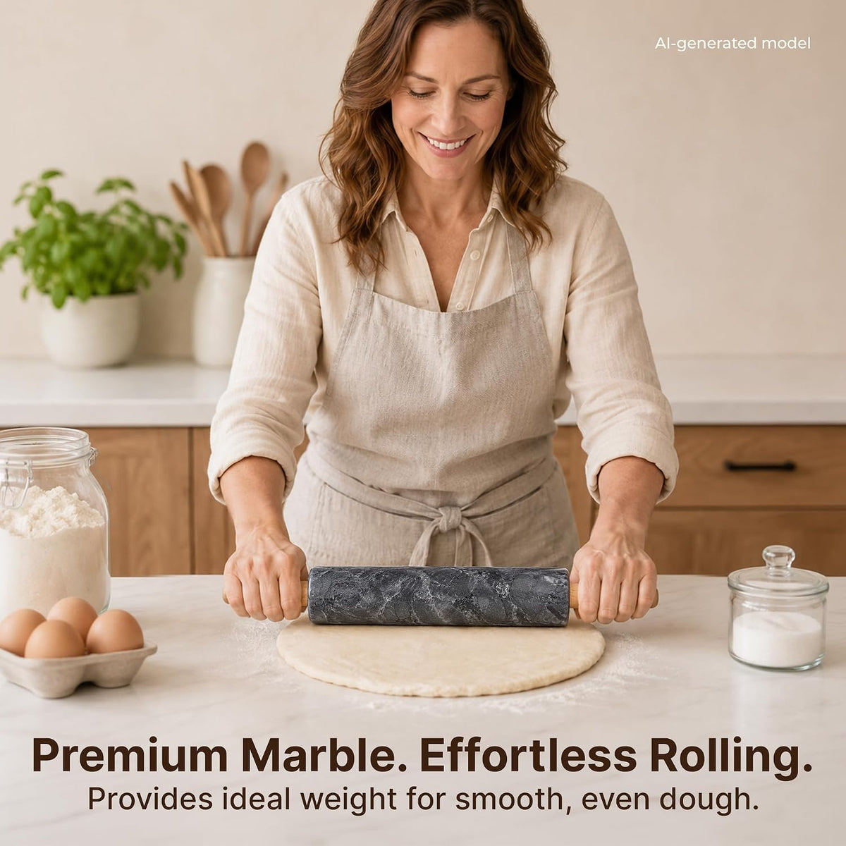 Zulay Kitchen 17-Inch Marble Rolling Pin With Stand - Polished Marble Rolling Pins For Baking - Long Rolling Pin Marble With Beechwood Handle - Non-stick Roller Pin For Baking Pastries, Bread &amp; Pizza