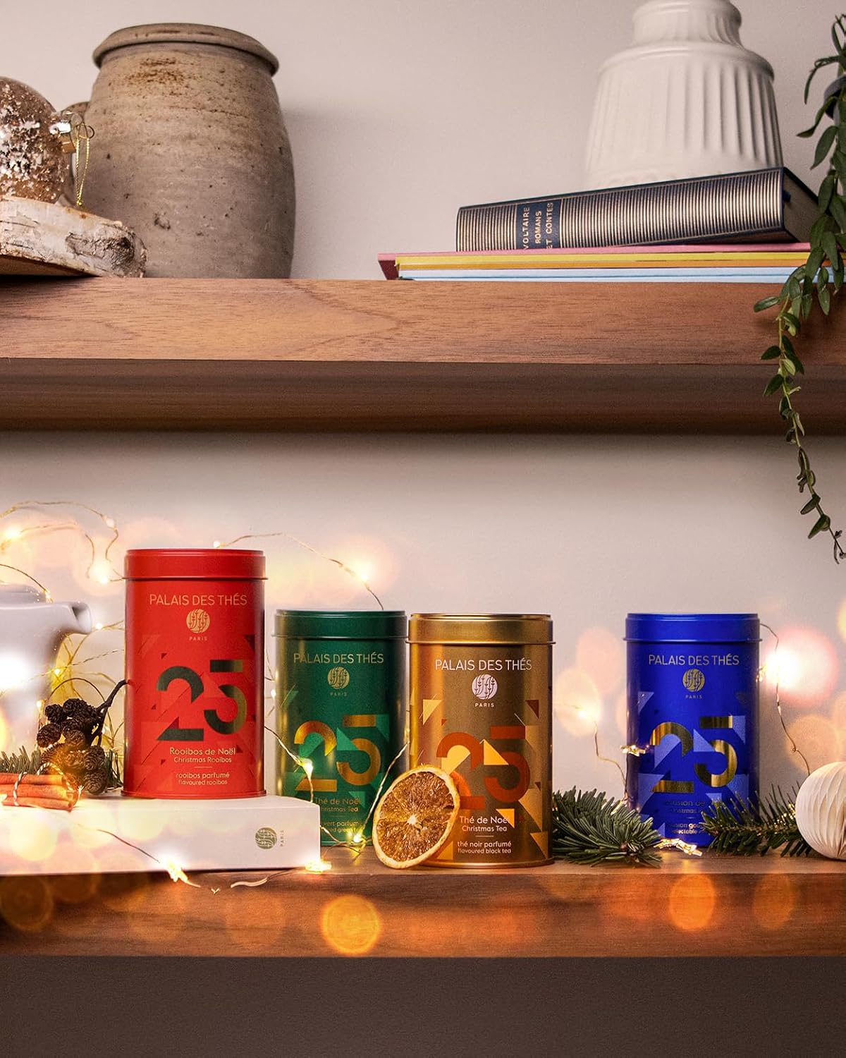 Palais des Thés - N°25 Holiday Collection Miniatures Box Gift Set - Assortment of Black, Green, Herbal, and Rooibos Teas - Variety Pack of 4 Premium Loose Leaf, 3.5oz Tin