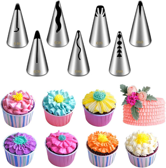 Suuker 7 Pieces Pleated Skirt Piping Nozzles Set, Stainless Steel Russian Nozzles Tips Piping Set For Pastry Fondant,Cake